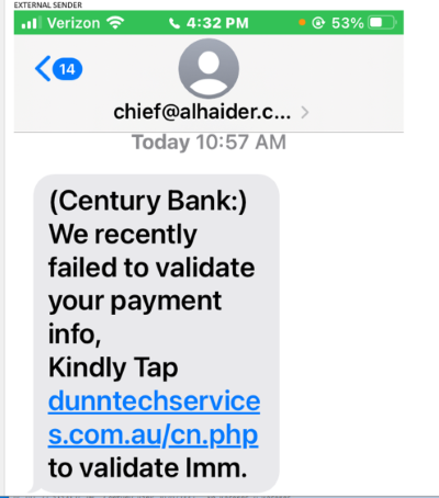 Scam text message screenshot.